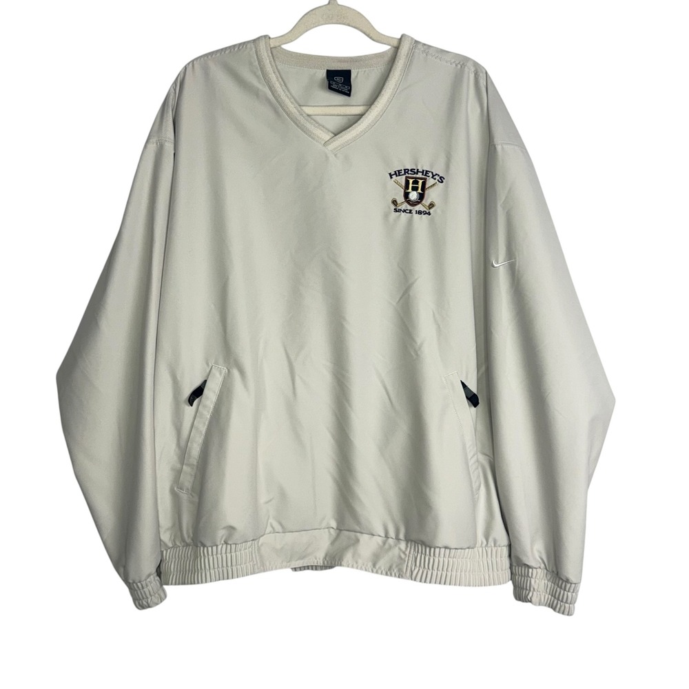 Nike Golf Mens XL Windbreaker Pullover Stone Hershey's Embroidered V-Neck Jacket - Picture 2 of 8